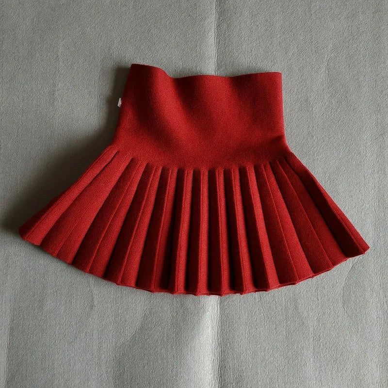 DE PEACH Winter Baby Girls Pleated Skirt - High Waist Knitted Mini Tutu for Kids | Princess Style Outfit (2-12 Years)