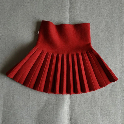 DE PEACH Winter Baby Girls Pleated Skirt - High Waist Knitted Mini Tutu for Kids | Princess Style Outfit (2-12 Years)