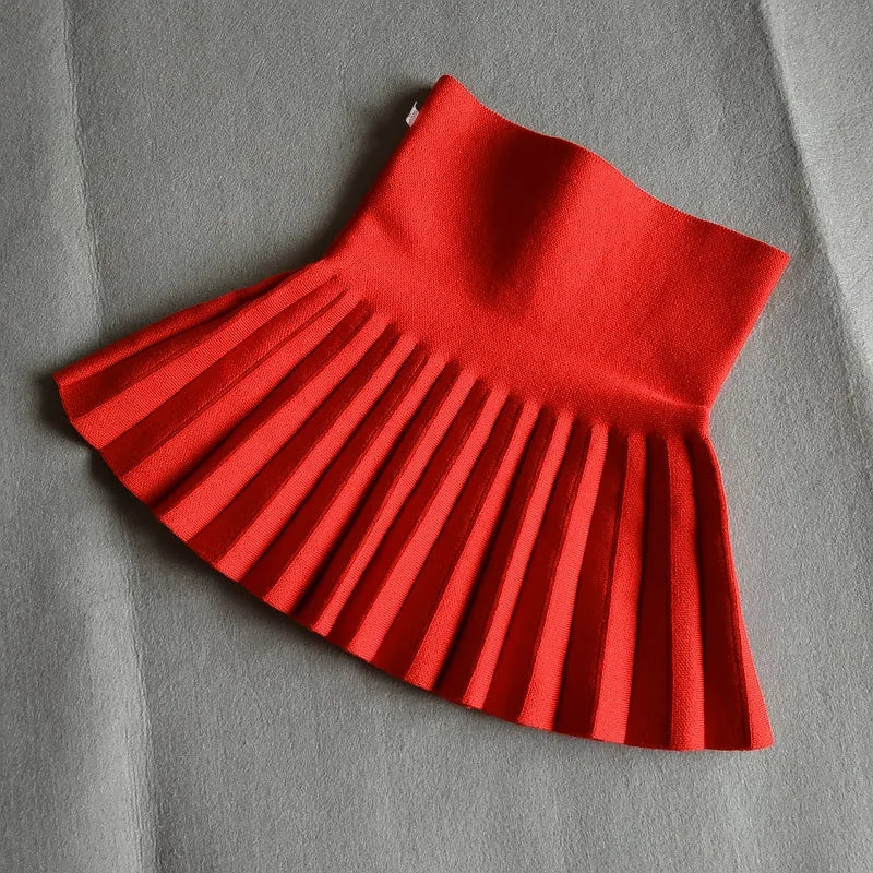 DE PEACH Winter Baby Girls Pleated Skirt - High Waist Knitted Mini Tutu for Kids | Princess Style Outfit (2-12 Years)