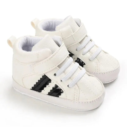 Meckior Toddler Baby Boys & Girls High Tops Sneakers - Soft Anti-Slip Sole Streaks - Infant Newborn First Walking Crib Shoes 0-18M