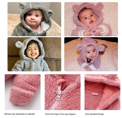 rcomll Newborn Baby Rompers – Spring Autumn Warm Fleece Cute Infant Costume, Kids Playsuit Jumpsuits, Baby Clothes 0-1Y Outwear