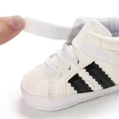 Meckior Toddler Baby Boys & Girls High Tops Sneakers - Soft Anti-Slip Sole Streaks - Infant Newborn First Walking Crib Shoes 0-18M
