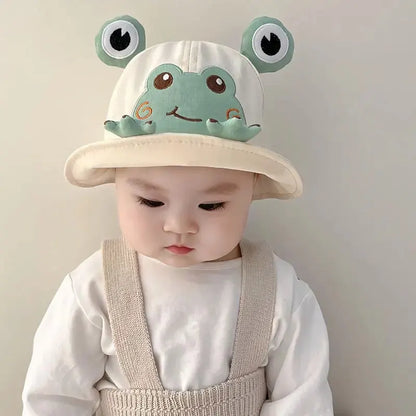 Cartoon Frog Baby Bucket Hat - Breathable Soft Cotton Infant Boys & Girls Fisherman Cap - Outdoor Travel Toddler Sun Hats