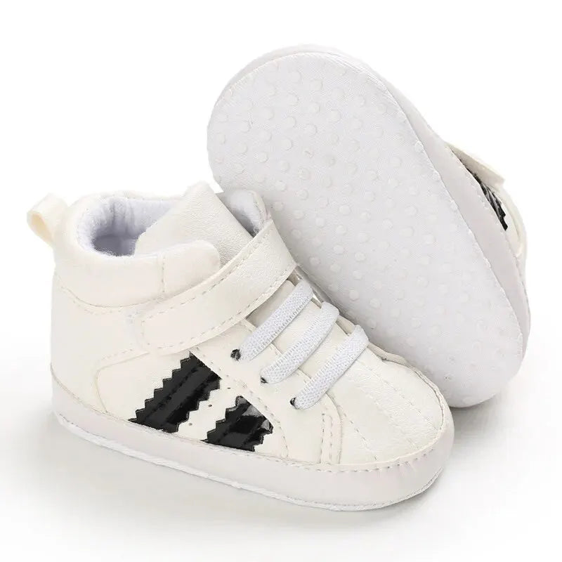 Meckior Toddler Baby Boys & Girls High Tops Sneakers - Soft Anti-Slip Sole Streaks - Infant Newborn First Walking Crib Shoes 0-18M