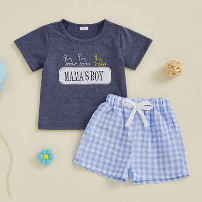 Boys Easter Outfit Summer Clothes, Carrot Cart Short Sleeve T-Shirt & Plaid Shorts Set, Cute Toddler Baby Boy Easter Outfit for 0-3T