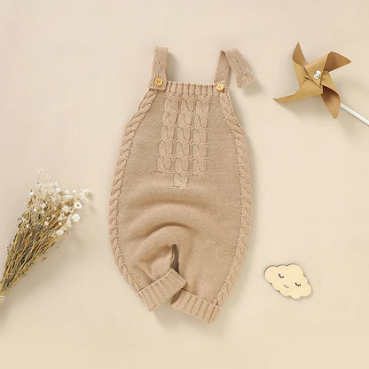 Infant Boys & Girls Sleeveless Rompers, Solid Color Knitted Jumpsuits for Newborns 0-18M, Spring/Fall Children’s Outfit"