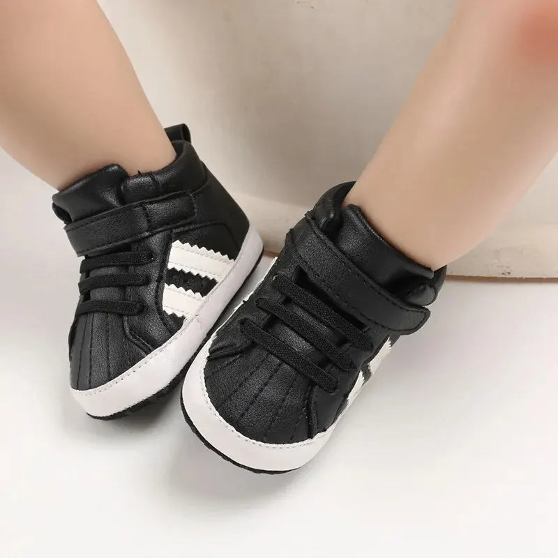 Meckior Toddler Baby Boys & Girls High Tops Sneakers - Soft Anti-Slip Sole Streaks - Infant Newborn First Walking Crib Shoes 0-18M