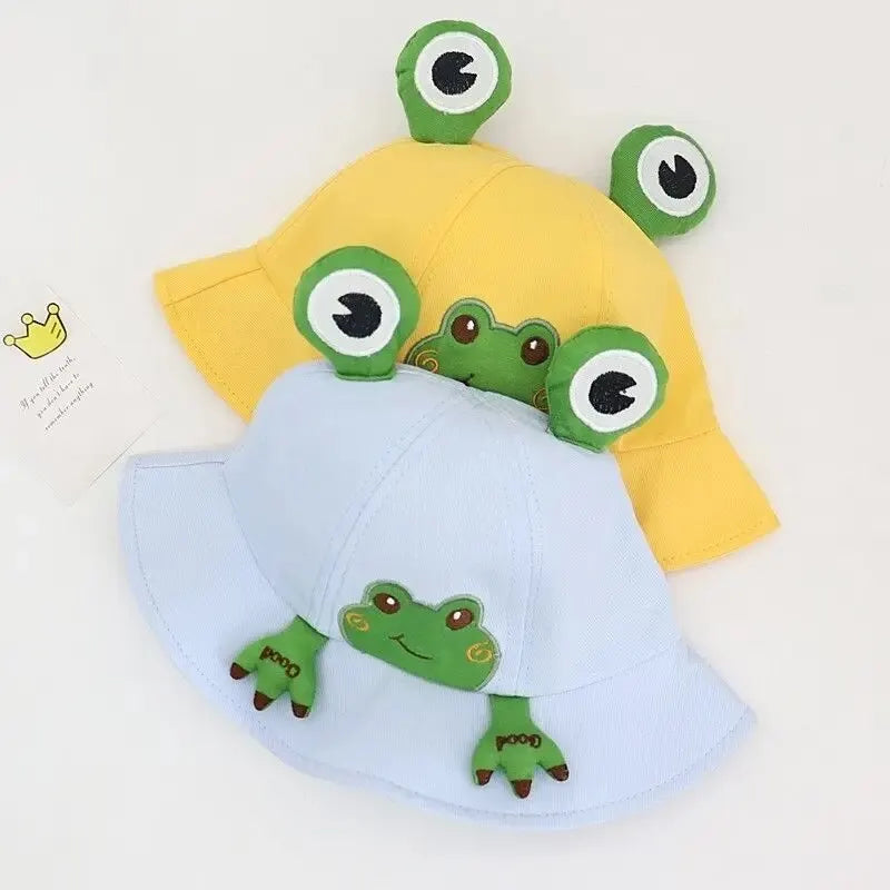 Cartoon Frog Baby Bucket Hat - Breathable Soft Cotton Infant Boys & Girls Fisherman Cap - Outdoor Travel Toddler Sun Hats