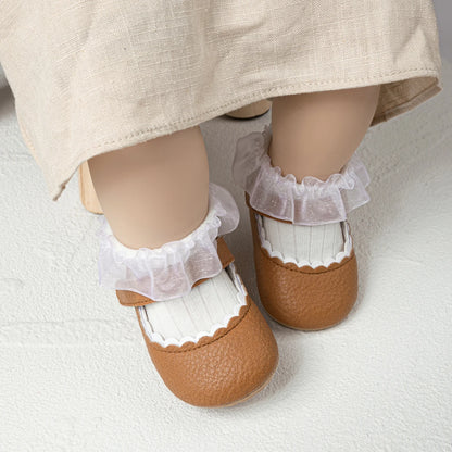 Meckior Baby Boys Girls Shoes, Infant Leather Rubber Sole Anti-Slip Toddler First Walkers, Crib Shoes for Newborn Girl Princess