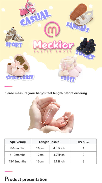 Meckior Baby Boys Girls Shoes, Infant Leather Rubber Sole Anti-Slip Toddler First Walkers, Crib Shoes for Newborn Girl Princess
