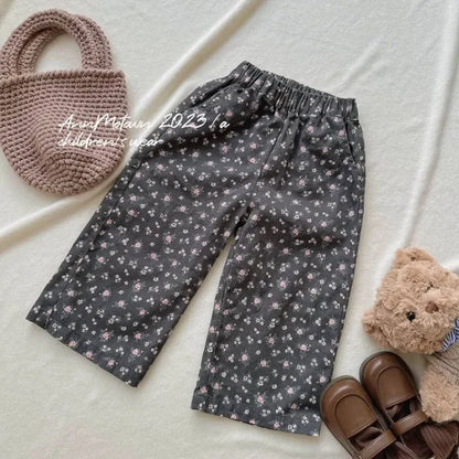 Kids Baby Girl Outfit - 3PCS Set | Knit Waistcoat, Lace Collar Shirt & Floral Wide-Leg Pants | Toddler Clothes