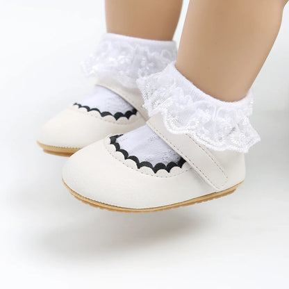 Meckior Baby Boys Girls Shoes, Infant Leather Rubber Sole Anti-Slip Toddler First Walkers, Crib Shoes for Newborn Girl Princess