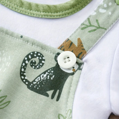 IURNXB Adorable Infant Zoo Animal Print Romper for Boys - Newborn Baby Faux Two-Piece Bodysuit with Short Sleeves - Casual Play Wear