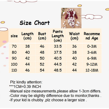 0-18 Months Baby Girl Outfit - Red Long Sleeve Bodysuit & Floral Strap Pants | 2PCS Infant New Year Clothing Set