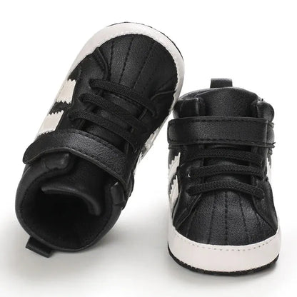 Meckior Toddler Baby Boys & Girls High Tops Sneakers - Soft Anti-Slip Sole Streaks - Infant Newborn First Walking Crib Shoes 0-18M