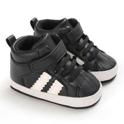 Meckior Toddler Baby Boys & Girls High Tops Sneakers - Soft Anti-Slip Sole Streaks - Infant Newborn First Walking Crib Shoes 0-18M