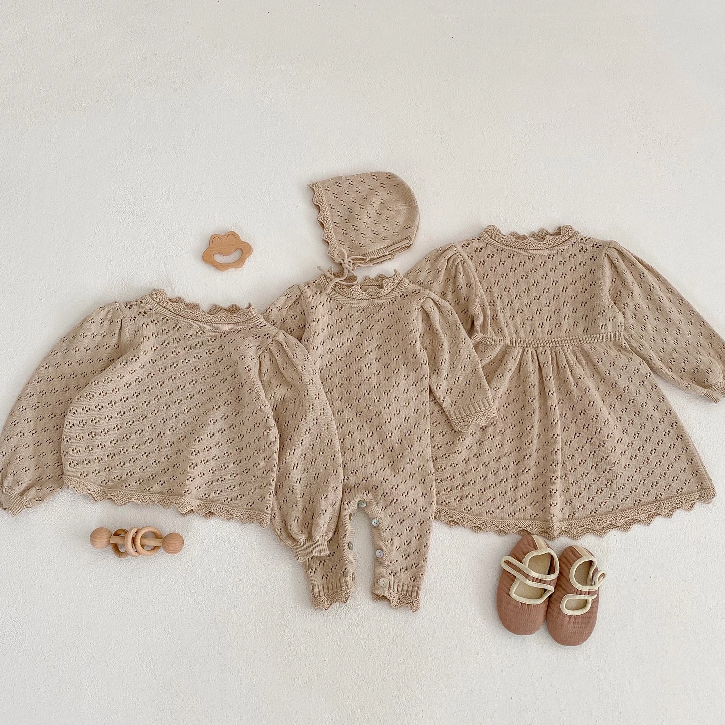 Newborn Baby Girls Long Sleeve Lace Sister Suit Knit Rompers Dress Tops Infant Jumpsuit Kids Baby Girls Rompers Clothes