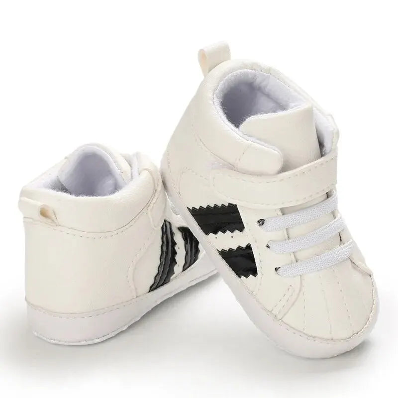 Meckior Toddler Baby Boys & Girls High Tops Sneakers - Soft Anti-Slip Sole Streaks - Infant Newborn First Walking Crib Shoes 0-18M