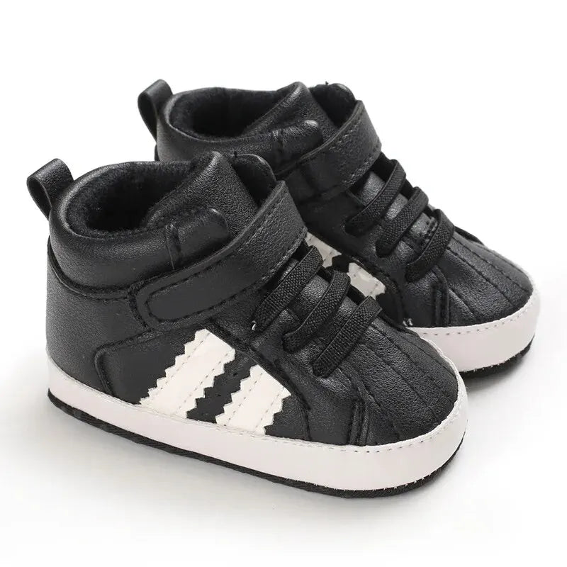 Meckior Toddler Baby Boys & Girls High Tops Sneakers - Soft Anti-Slip Sole Streaks - Infant Newborn First Walking Crib Shoes 0-18M