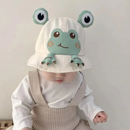 Cartoon Frog Baby Bucket Hat - Breathable Soft Cotton Infant Boys & Girls Fisherman Cap - Outdoor Travel Toddler Sun Hats
