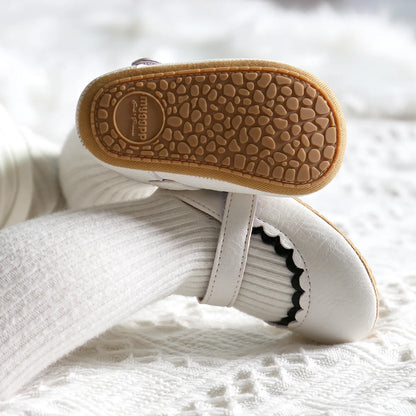 Meckior Baby Boys Girls Shoes, Infant Leather Rubber Sole Anti-Slip Toddler First Walkers, Crib Shoes for Newborn Girl Princess