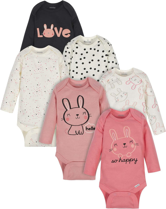 Baby Girls 6-Pack Long Sleeve Bodysuits - Soft and Comfortable"