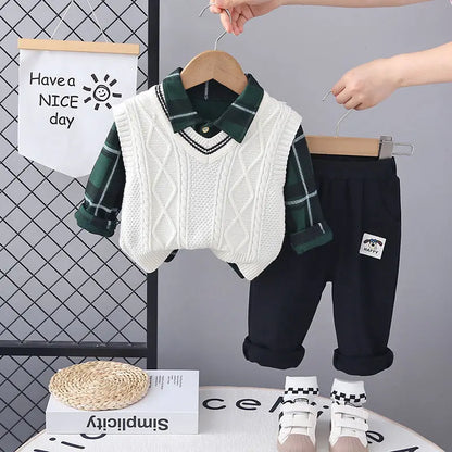 Kids Girls Boys 3pcs Clothing Sets Cartoon Spring Children Sweater Vest Hoodies Pants Tracksuits Kids Clothes Sport Suit 3 Ages