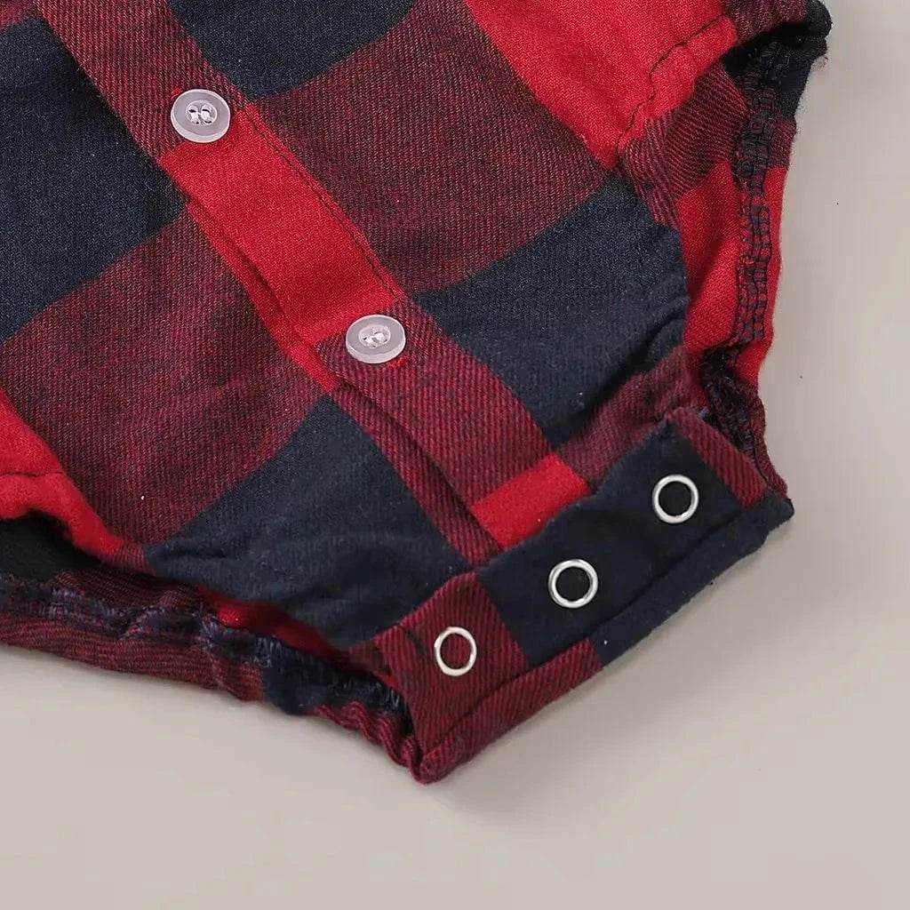 0-18 Months Newborn Baby Boy Romper Long Sleeves Red Plaid Bodysuit Spring & Autumn Fashion Jumpsuit for Infant Baby Boy Clothes - Giggles And Grab