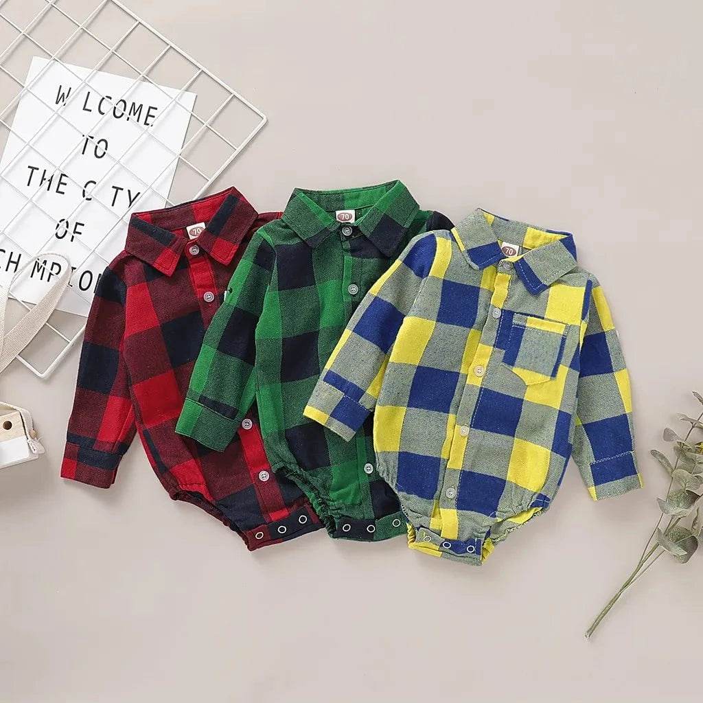 0-18 Months Newborn Baby Boy Romper Long Sleeves Red Plaid Bodysuit Spring & Autumn Fashion Jumpsuit for Infant Baby Boy Clothes - Giggles And Grab