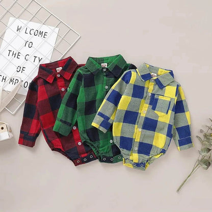 0-18 Months Newborn Baby Boy Romper Long Sleeves Red Plaid Bodysuit Spring & Autumn Fashion Jumpsuit for Infant Baby Boy Clothes - Giggles And Grab