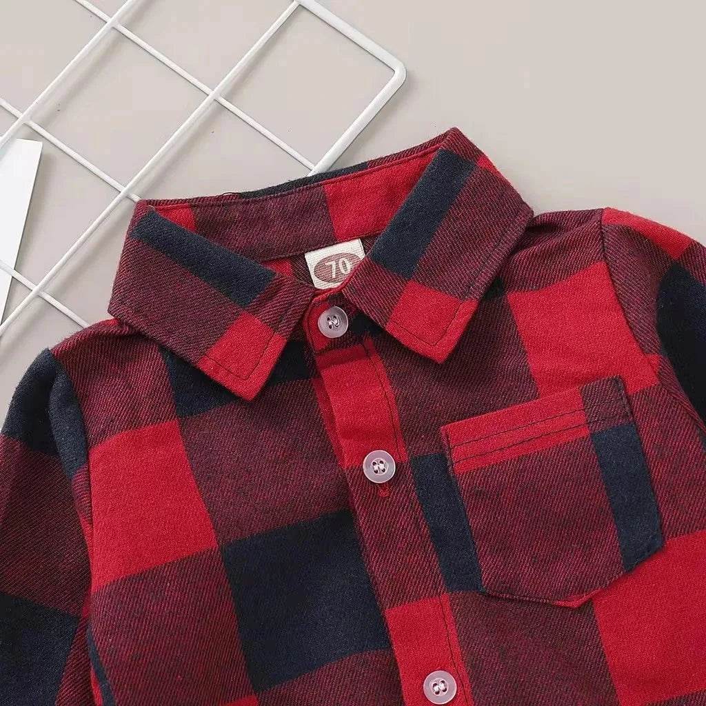 0-18 Months Newborn Baby Boy Romper Long Sleeves Red Plaid Bodysuit Spring & Autumn Fashion Jumpsuit for Infant Baby Boy Clothes - Giggles And Grab