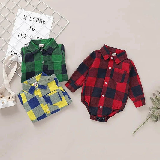 0-18 Months Newborn Baby Boy Romper Long Sleeves Red Plaid Bodysuit Spring & Autumn Fashion Jumpsuit for Infant Baby Boy Clothes - Giggles And Grab