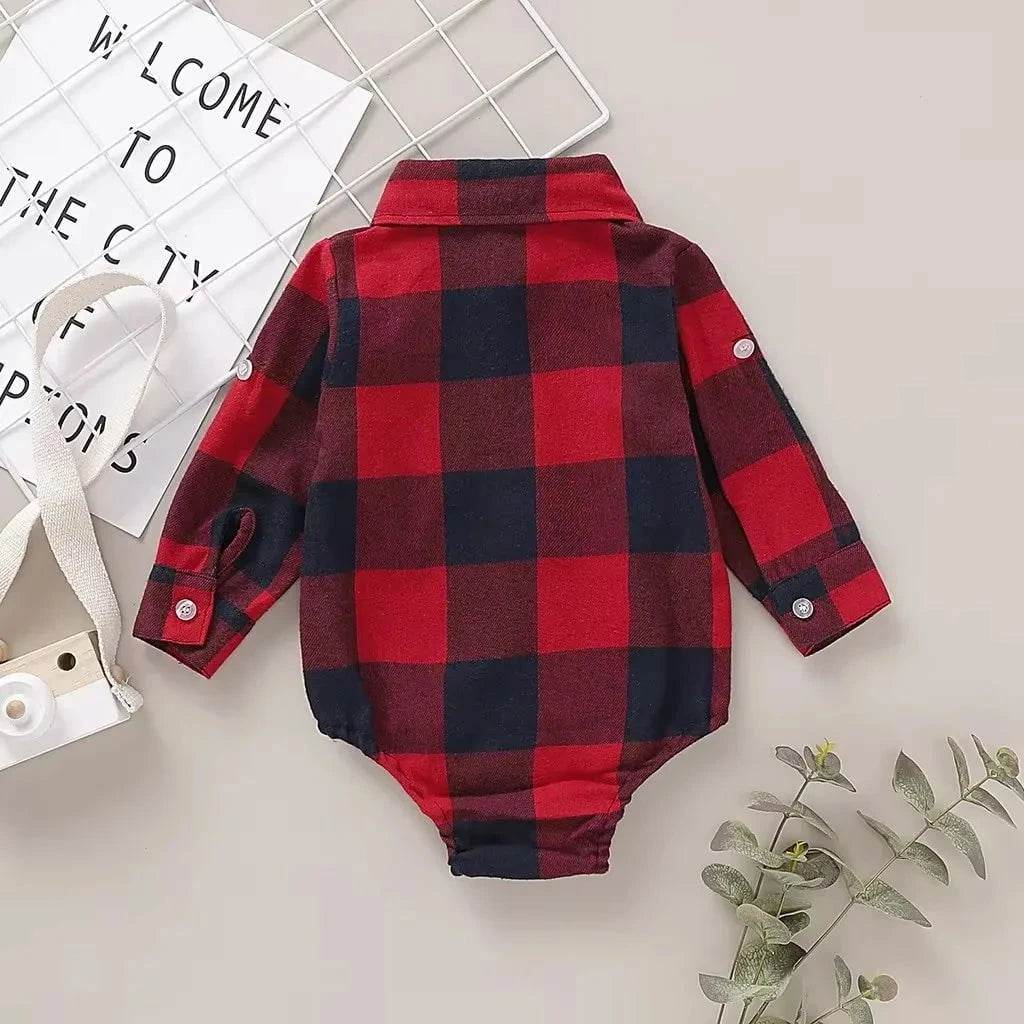 0-18 Months Newborn Baby Boy Romper Long Sleeves Red Plaid Bodysuit Spring & Autumn Fashion Jumpsuit for Infant Baby Boy Clothes - Giggles And Grab