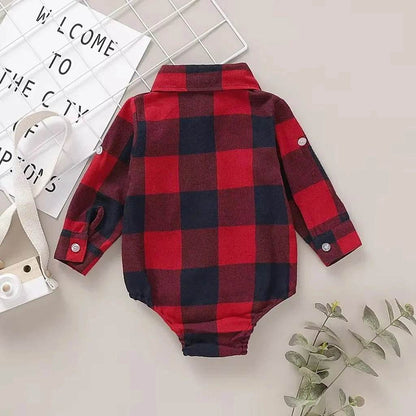 0-18 Months Newborn Baby Boy Romper Long Sleeves Red Plaid Bodysuit Spring & Autumn Fashion Jumpsuit for Infant Baby Boy Clothes - Giggles And Grab