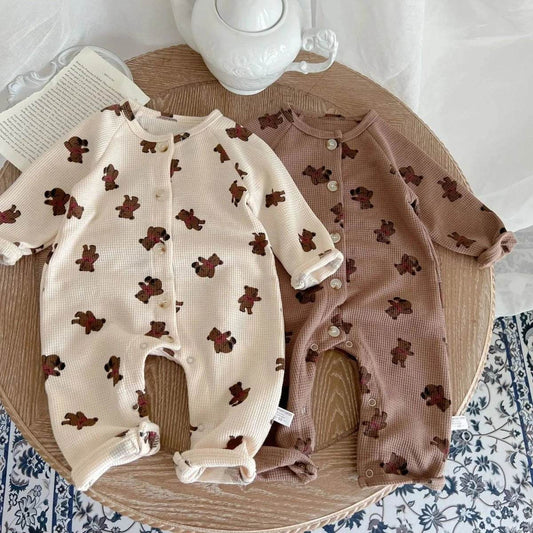 0-3Y Baby Bear Waffle Romper Jumpsuit for Boys & Girls - Giggles And Grab