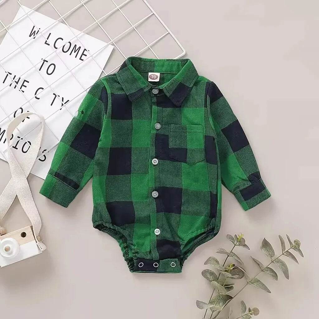 0-18 Months Newborn Baby Boy Romper Long Sleeves Red Plaid Bodysuit Spring & Autumn Fashion Jumpsuit for Infant Baby Boy Clothes - Giggles And Grab
