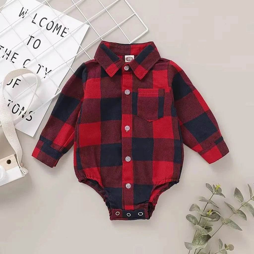 0-18 Months Newborn Baby Boy Romper Long Sleeves Red Plaid Bodysuit Spring & Autumn Fashion Jumpsuit for Infant Baby Boy Clothes - Giggles And Grab