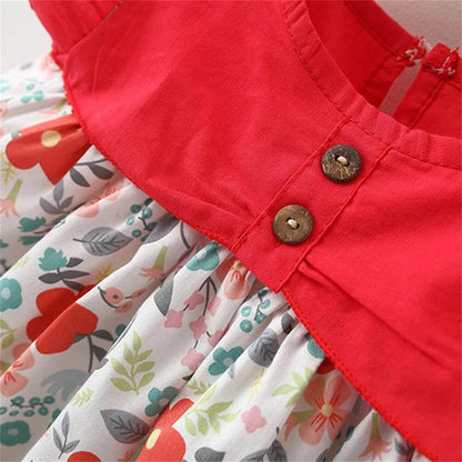 2-Piece Baby Girl Beach Outfit Baby Floral Patchwork Sleeveless Sweet Loose Fitting Dress + Sun Hat Children's Sweet Clothes - Giggles And Grab