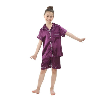 2024 New Summer Children Clothes Pajama Set Stain Silk Soft Solid Color Comfortable Clothing Kids Girls Boys Pajamas Sleepwear - Giggles And Grab