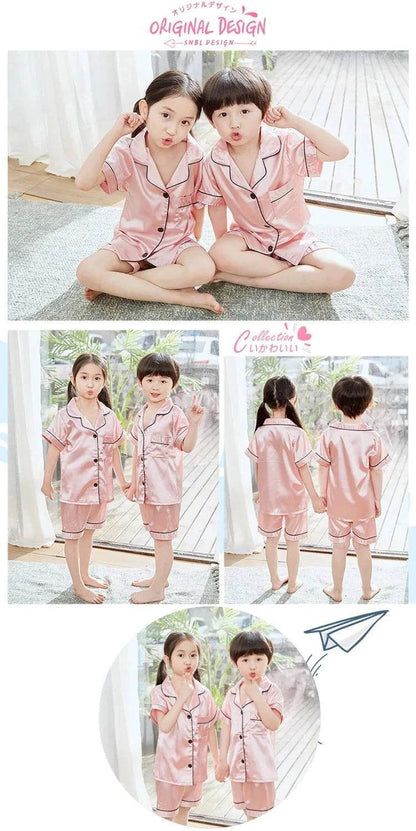 2024 New Summer Children Clothes Pajama Set Stain Silk Soft Solid Color Comfortable Clothing Kids Girls Boys Pajamas Sleepwear - Giggles And Grab