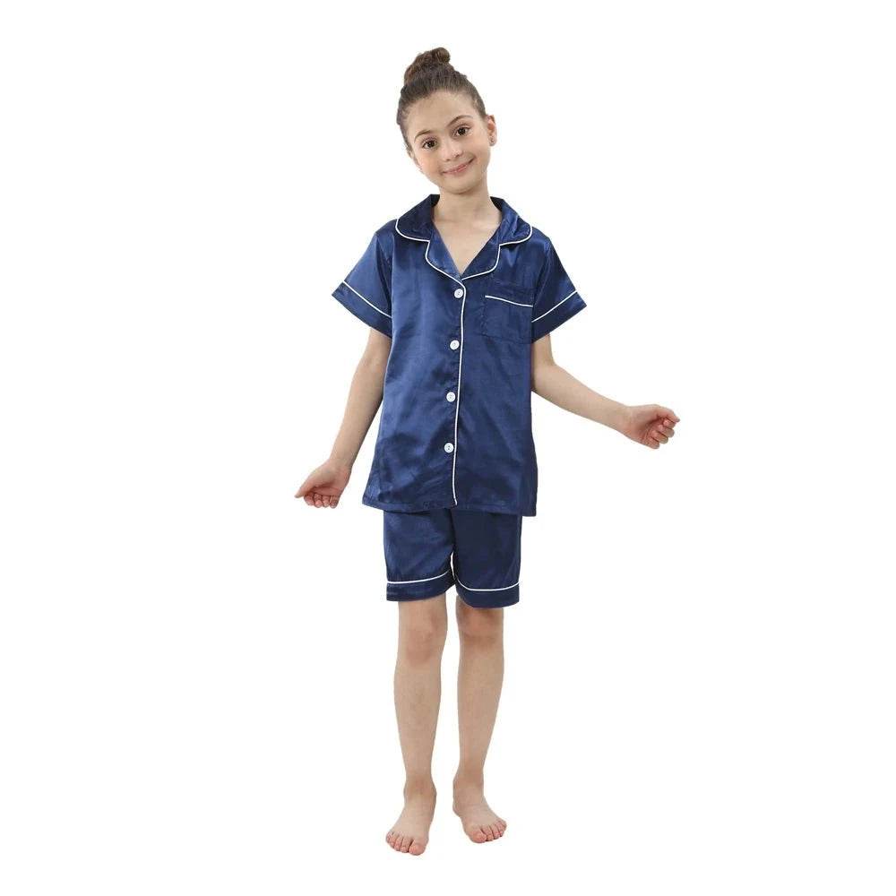2024 New Summer Children Clothes Pajama Set Stain Silk Soft Solid Color Comfortable Clothing Kids Girls Boys Pajamas Sleepwear - Giggles And Grab