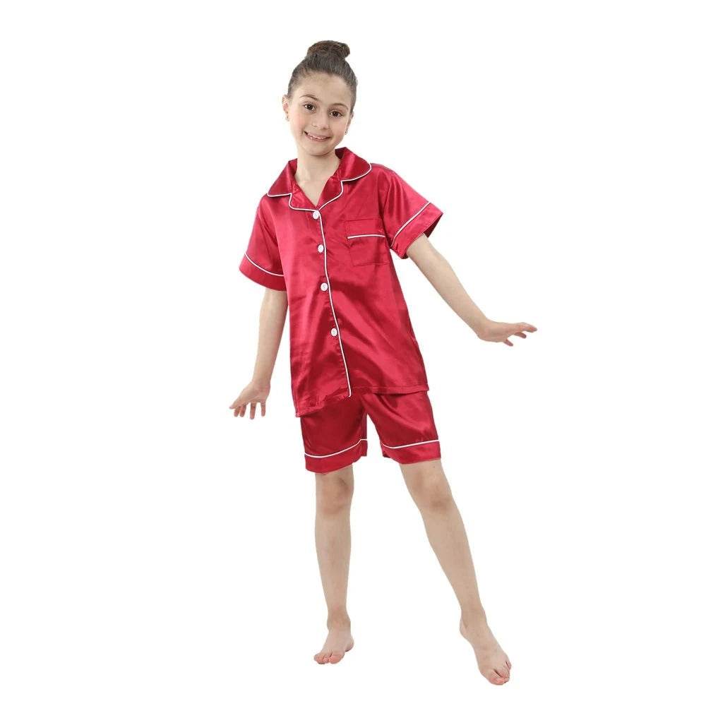 2024 New Summer Children Clothes Pajama Set Stain Silk Soft Solid Color Comfortable Clothing Kids Girls Boys Pajamas Sleepwear - Giggles And Grab