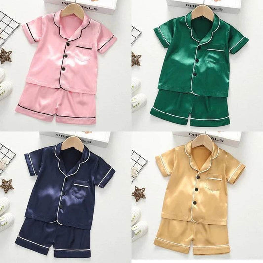 2024 New Summer Children Clothes Pajama Set Stain Silk Soft Solid Color Comfortable Clothing Kids Girls Boys Pajamas Sleepwear - Giggles And Grab