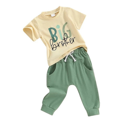 Giggles And Grab 2024 Summer baby boys brother outfit 2024 Summer Baby Boys Brother Outfit – Letter Print Short Sleeve T-Shirt & Elastic Pants Clothes Set"