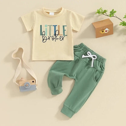 Giggles And Grab 2024 Summer baby boys brother outfit 2024 Summer Baby Boys Brother Outfit – Letter Print Short Sleeve T-Shirt & Elastic Pants Clothes Set"