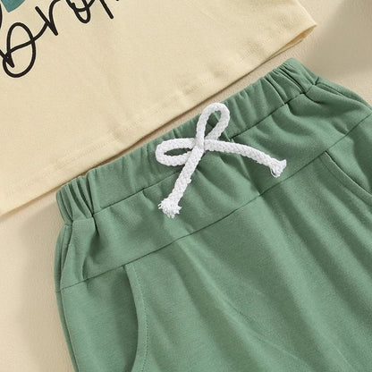 Giggles And Grab 2024 Summer baby boys brother outfit 2024 Summer Baby Boys Brother Outfit – Letter Print Short Sleeve T-Shirt & Elastic Pants Clothes Set"