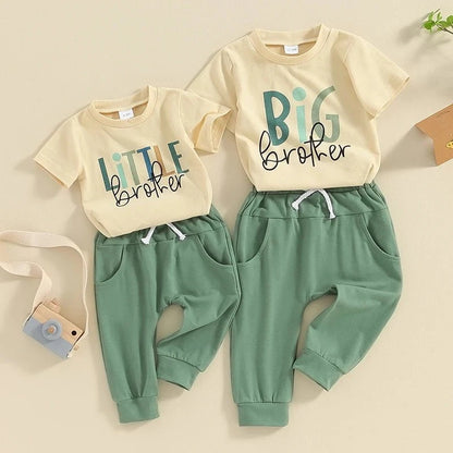 Giggles And Grab 2024 Summer baby boys brother outfit little brother 0-3M / CHINA 2024 Summer Baby Boys Brother Outfit – Letter Print Short Sleeve T-Shirt & Elastic Pants Clothes Set"