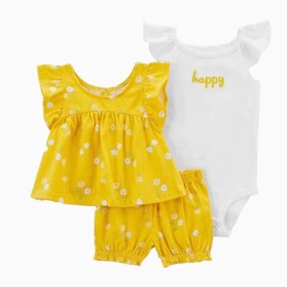 Giggles And Grab 2025 new summer baby clothes AQUA / CHINA / 9M Summer Baby Girls Clothes Set – Cotton Flower Fashion Infant Outfits, Short-Sleeved Bodysuit & Shorts 3PCS Kids Clothing (6-24 Months)"