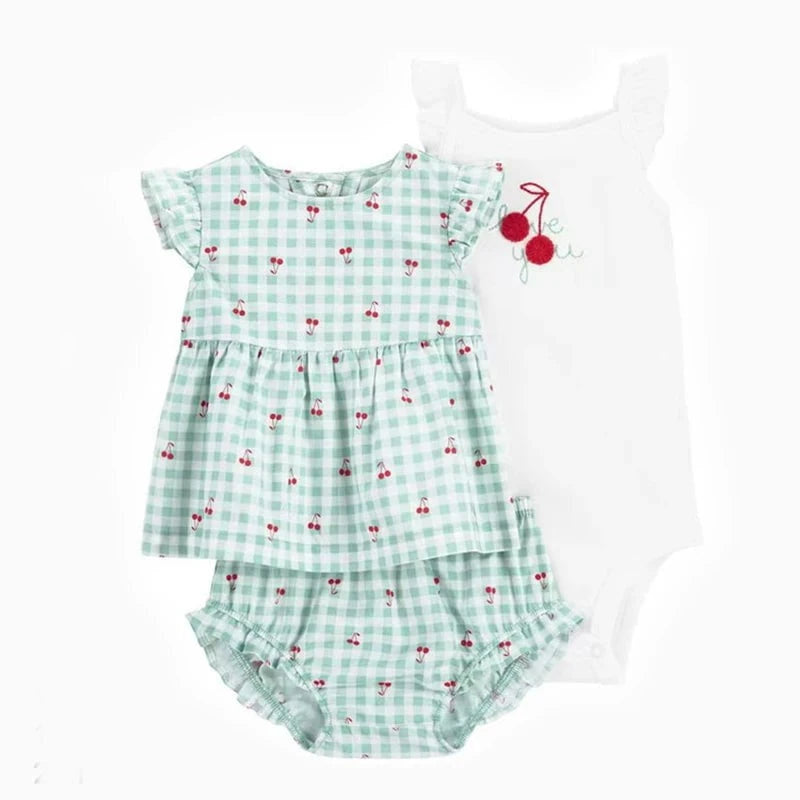 Giggles And Grab 2025 new summer baby clothes Beige / CHINA / 6M Summer Baby Girls Clothes Set – Cotton Flower Fashion Infant Outfits, Short-Sleeved Bodysuit & Shorts 3PCS Kids Clothing (6-24 Months)"
