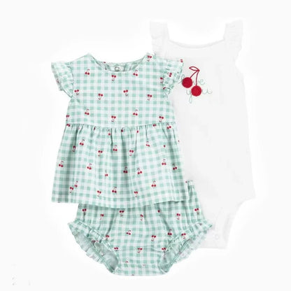 Giggles And Grab 2025 new summer baby clothes Beige / CHINA / 6M Summer Baby Girls Clothes Set – Cotton Flower Fashion Infant Outfits, Short-Sleeved Bodysuit & Shorts 3PCS Kids Clothing (6-24 Months)"